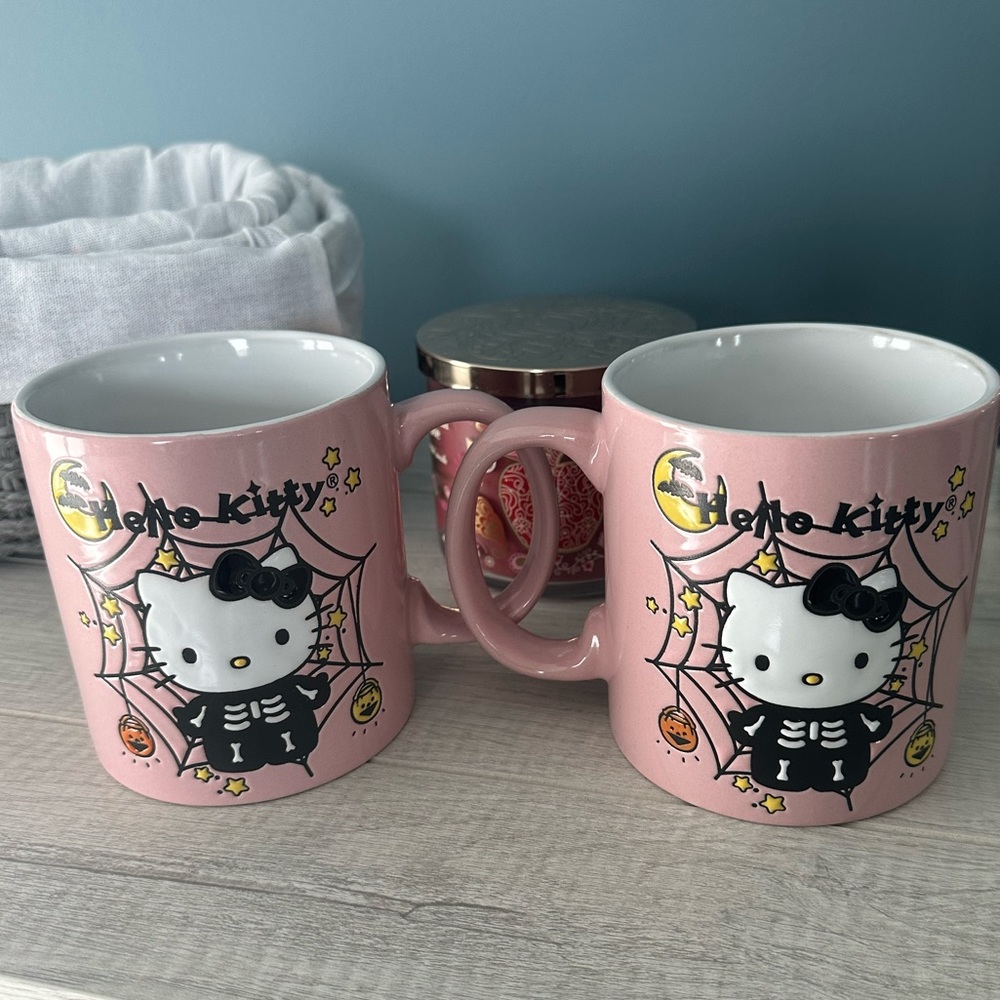 Hello Kitty Pink Skeleton Spiderweb Halloween Mug Set